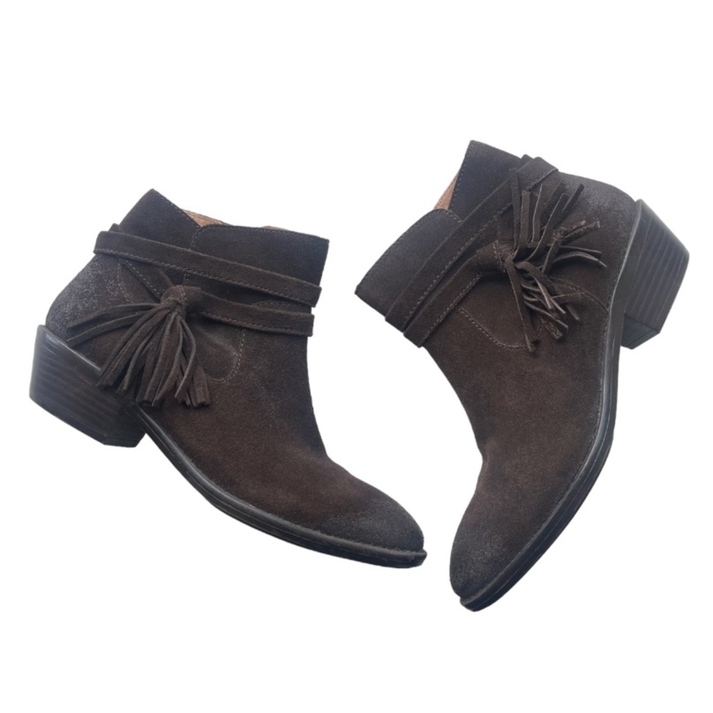 Sofft Tamala Fringe Tassel Ankle Boot Distressed Brown Suede Comfort Western